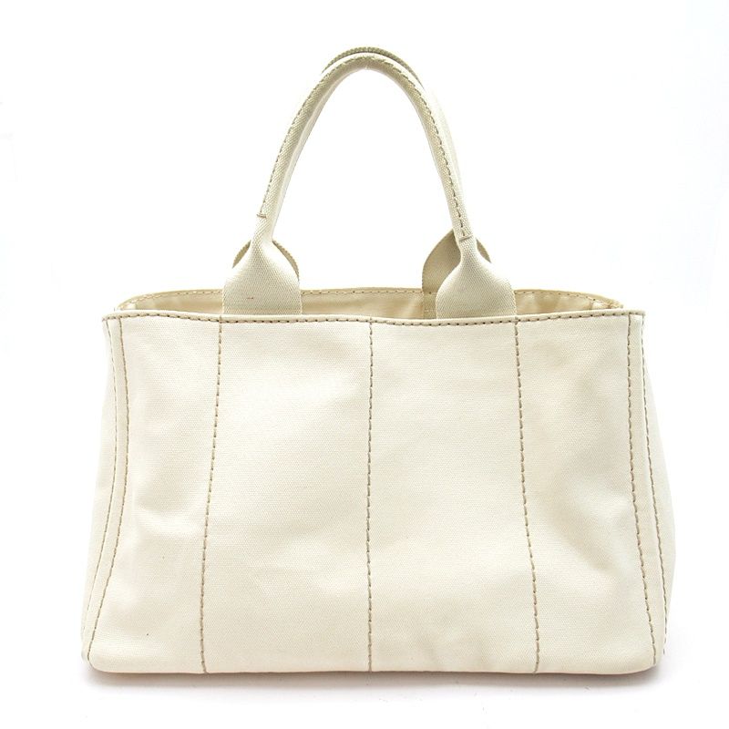 Prada Canapa Tote PM Canvas Handbag Ivory — view 4