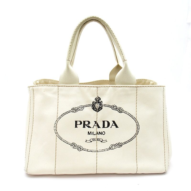 Prada Canapa Tote PM Canvas Handbag Ivory