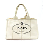 Prada Canapa Tote PM Canvas Handbag Ivory
