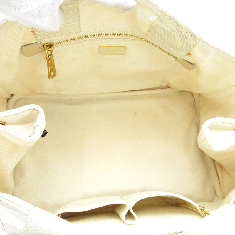 Prada Canapa Tote PM Canvas Handbag Ivory — view 7