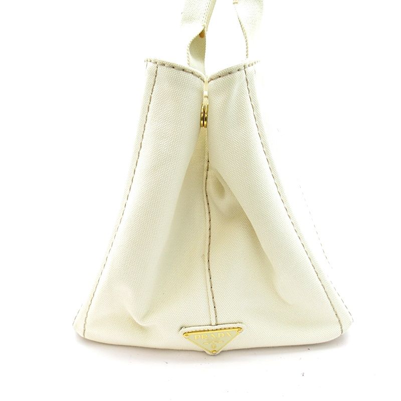 Prada Canapa Tote PM Canvas Handbag Ivory — view 5