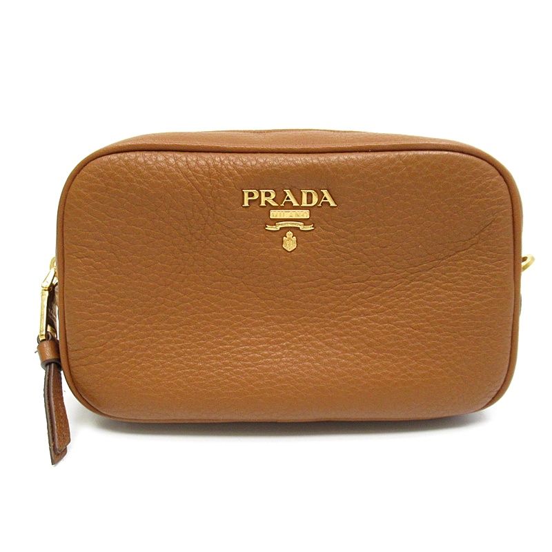 Prada Cosmetic Pouch Leather Camel
