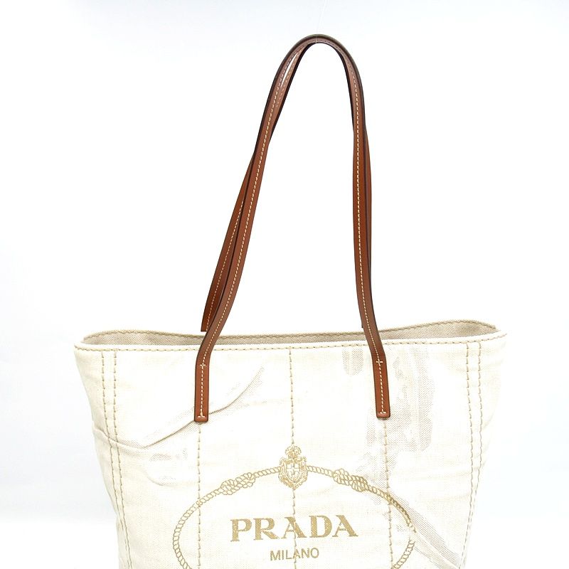 Prada Small Linen Blend Tote Beige — view 2