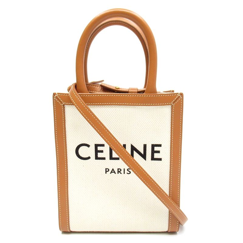Celine Mini Vertical Cover Canvas Calf Handbag Beige