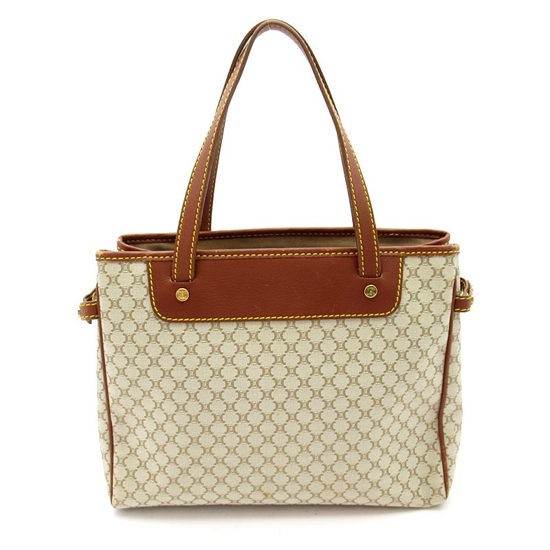 Celine Handbag Canvas Leather Beige