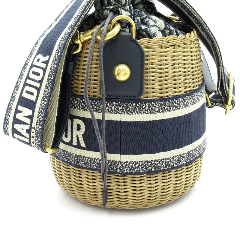 Dior Oblique Wicker Raffia Bucket Shoulder Bag Cm Vo Jacquard — view 3