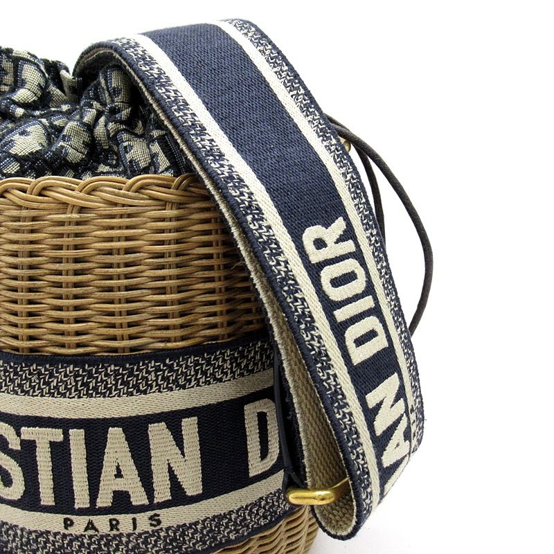 Dior Oblique Wicker Raffia Bucket Shoulder Bag Cm Vo Jacquard — view 2