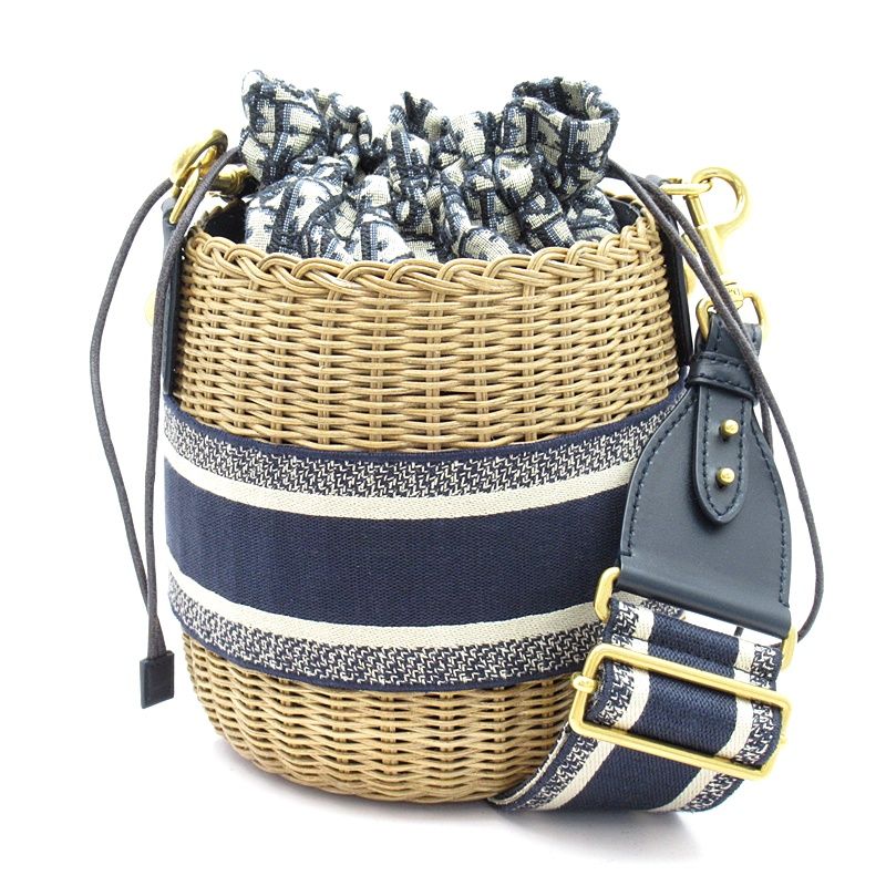 Dior Oblique Wicker Raffia Bucket Shoulder Bag Cm Vo Jacquard — view 4