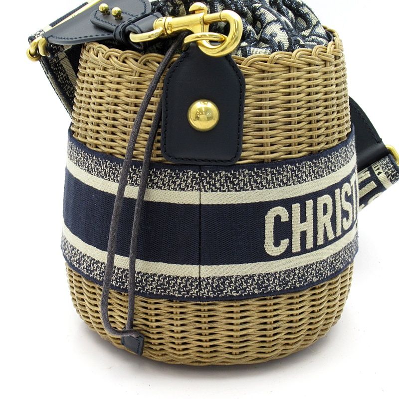 Dior Oblique Wicker Raffia Bucket Shoulder Bag Cm Vo Jacquard — view 5
