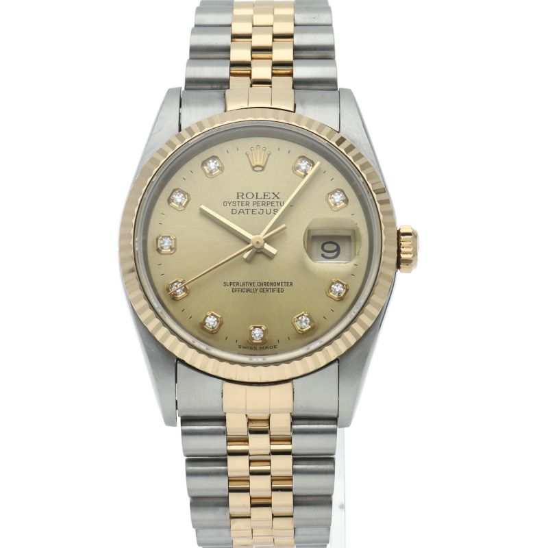Rolex Datejust Watch Diamond 18k Yellow Gold SS Champagne Color Polished — view 2