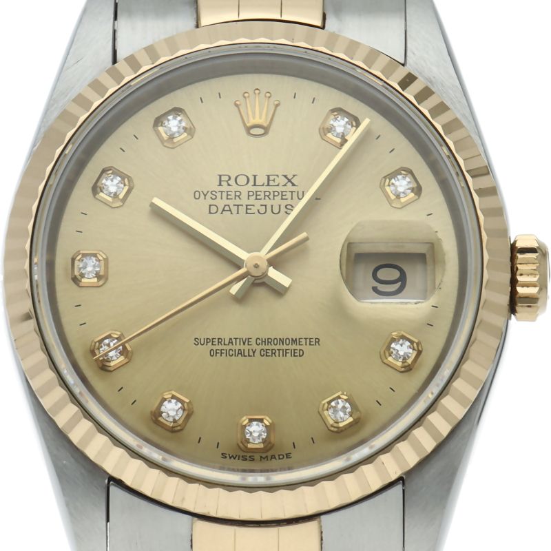 Rolex Datejust Watch Diamond 18k Yellow Gold SS Champagne Color Polished