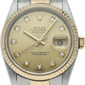Rolex Datejust Watch Diamond 18k Yellow Gold SS Champagne Color Polished