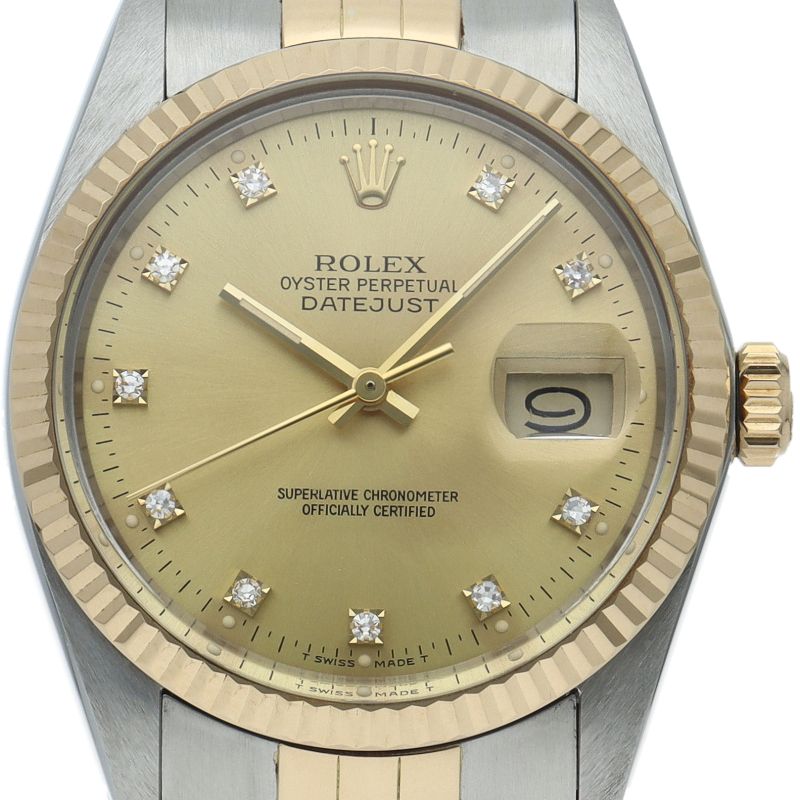 Rolex Datejust Watch Diamond Antique 18k Yellow Gold SS