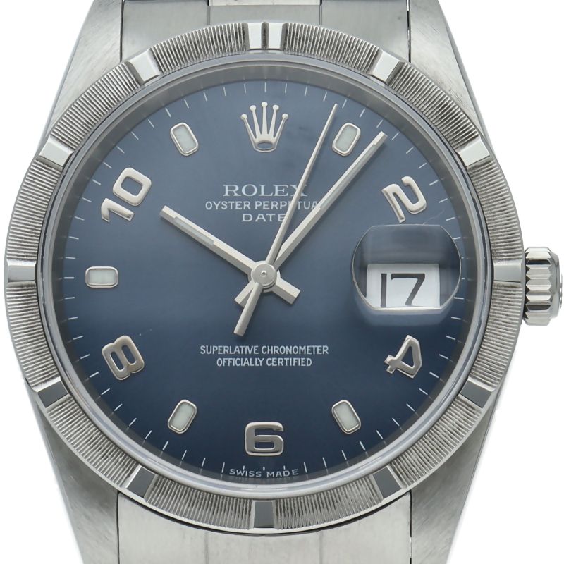 Rolex Oyster Perpetual Date Watch SS Blue Polished