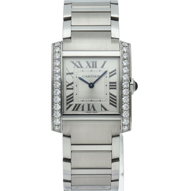 Cartier Tank Francaise MM Watch Diamond Bezel Box SS Silver — view 2