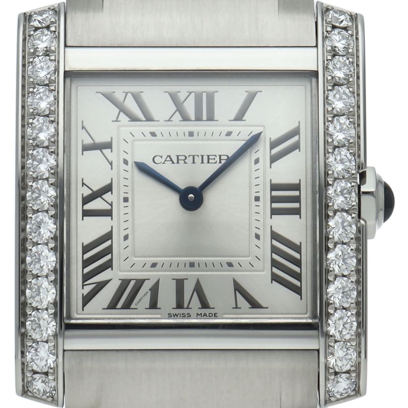Cartier Tank Francaise MM Watch Diamond Bezel Box SS Silver
