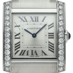 Cartier Tank Francaise MM Watch Diamond Bezel Box SS Silver
