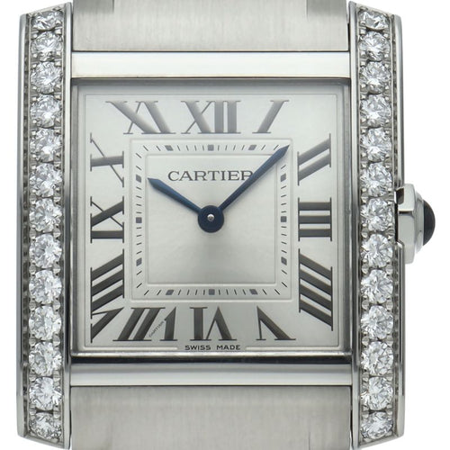 Cartier Tank Francaise MM Watch Diamond Bezel Box SS Silver