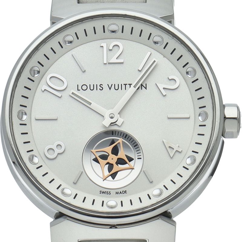 Louis Vuitton Tambour Moon Star Watch Box SS Rubber Silver Polished
