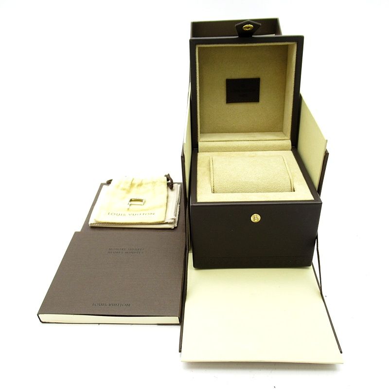 Louis Vuitton Tambour Watch Box Buckle SS Leather Silver Polished — view 6