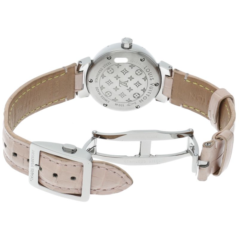 Louis Vuitton Tambour Watch Box Buckle SS Leather Silver Polished — view 5