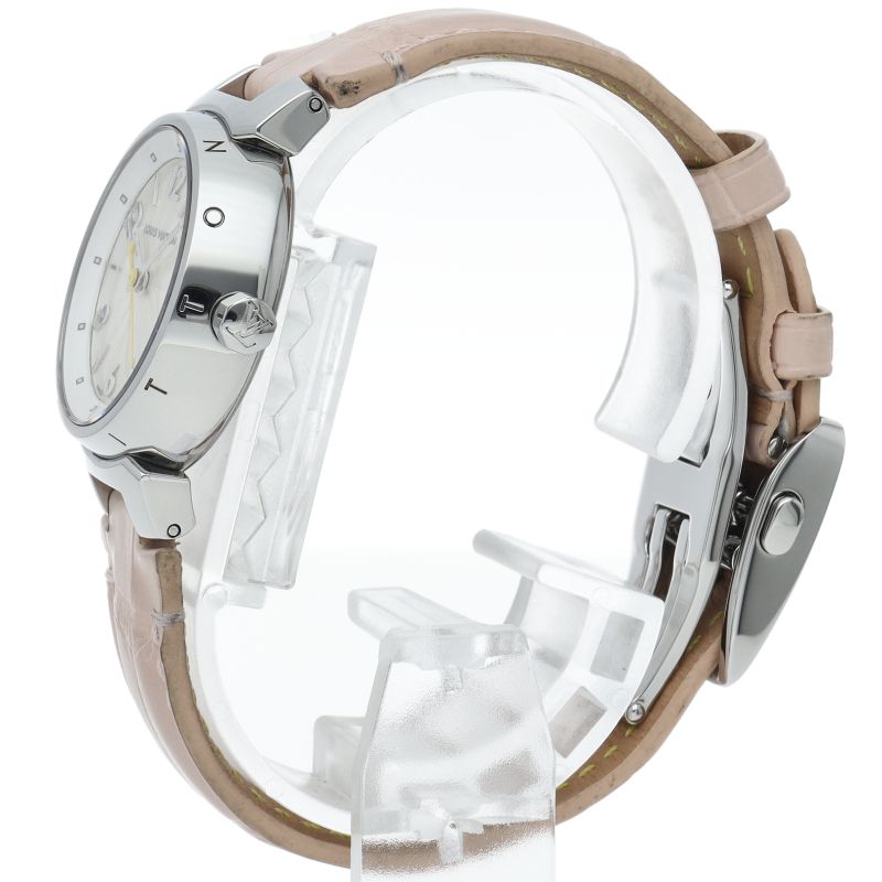 Louis Vuitton Tambour Watch Box Buckle SS Leather Silver Polished — view 3
