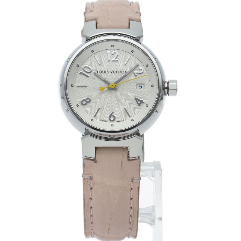 Louis Vuitton Tambour Watch Box Buckle SS Leather Silver Polished — view 2