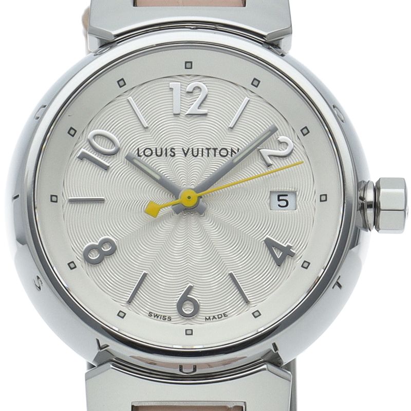 Louis Vuitton Tambour Watch Box Buckle SS Leather Silver Polished