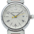 Louis Vuitton Tambour Watch Box Buckle SS Leather Silver Polished