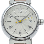 Louis Vuitton Tambour Watch Box Buckle SS Leather Silver Polished