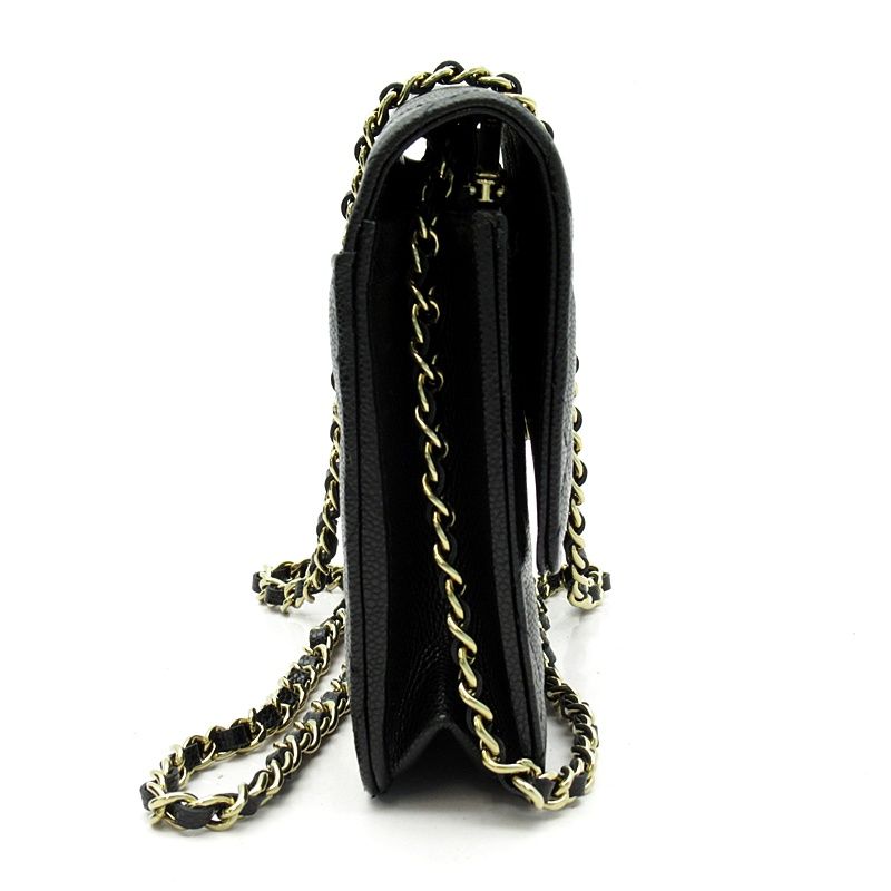 Chanel Quilted Chain Wallet Turnlock Caviar Leather Shoulder Bag Black Beauty — view 4