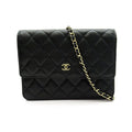 Chanel Quilted Chain Wallet Turnlock Caviar Leather Shoulder Bag Black Beauty