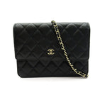 Chanel Quilted Chain Wallet Turnlock Caviar Leather Shoulder Bag Black Beauty