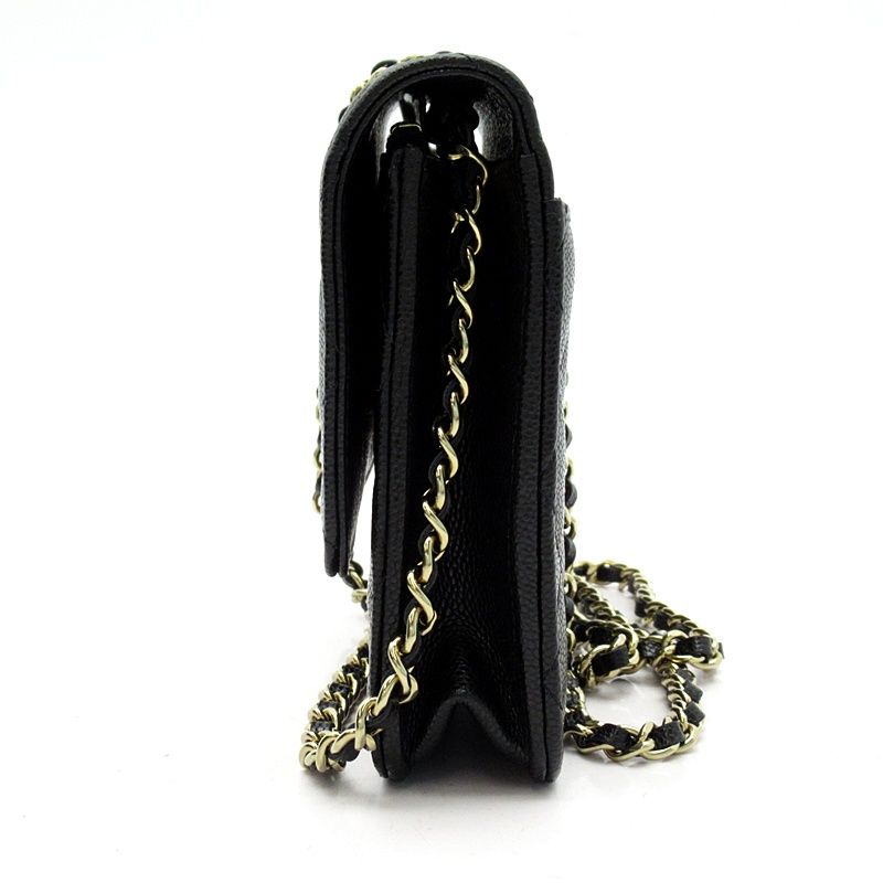 Chanel Quilted Chain Wallet Turnlock Caviar Leather Shoulder Bag Black Beauty — view 2