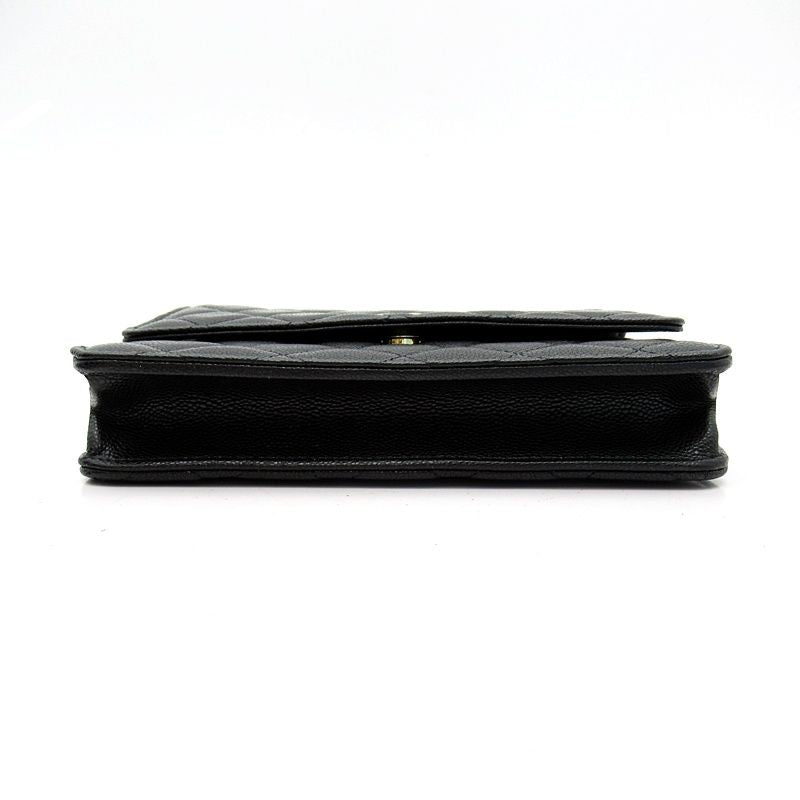 Chanel Quilted Chain Wallet Turnlock Caviar Leather Shoulder Bag Black Beauty — view 5