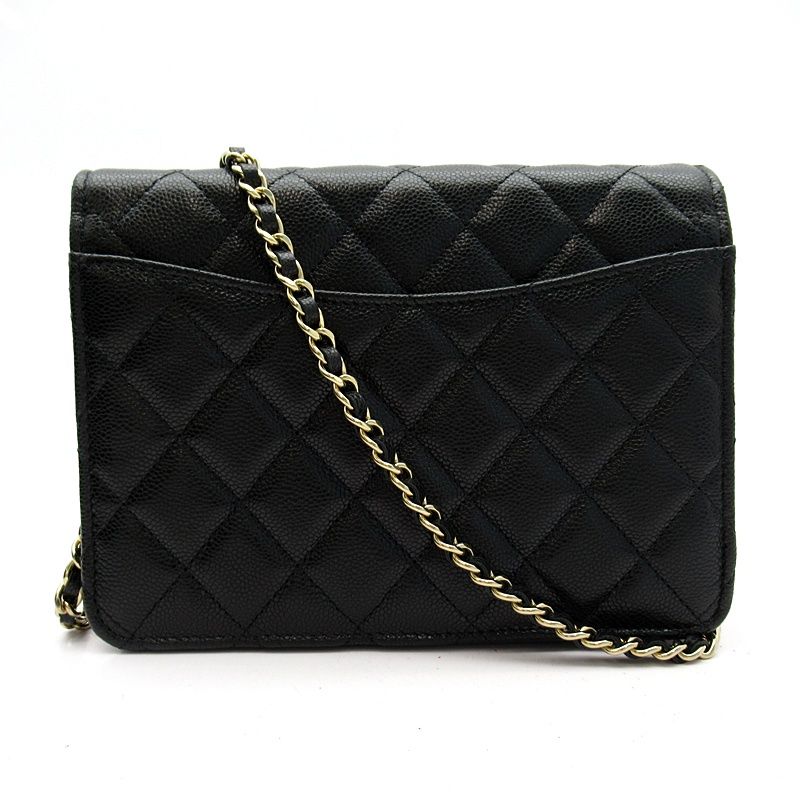 Chanel Quilted Chain Wallet Turnlock Caviar Leather Shoulder Bag Black Beauty — view 3