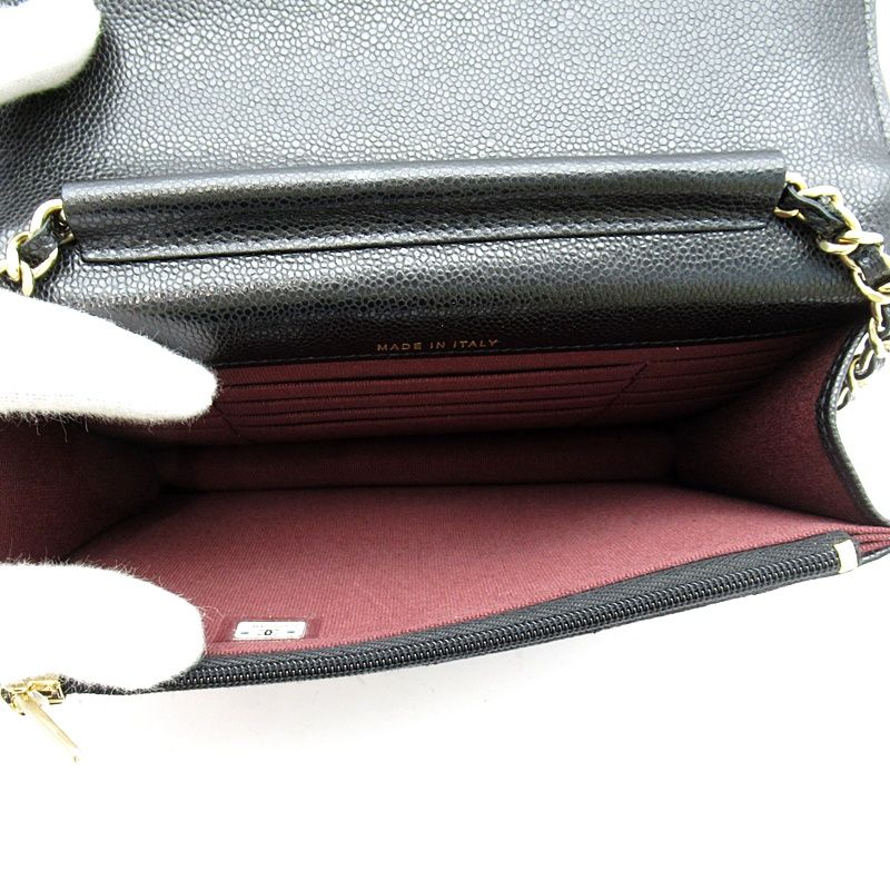 Chanel Quilted Chain Wallet Turnlock Caviar Leather Shoulder Bag Black Beauty — view 6
