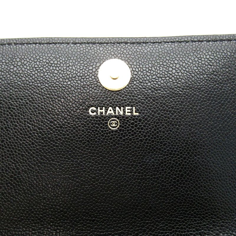 Chanel Quilted Chain Wallet Turnlock Caviar Leather Shoulder Bag Black Beauty — view 7