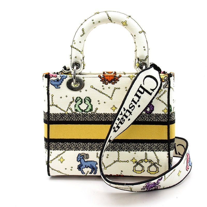 Dior Lady D-lite Lucky Motif Canvas Tote White Multi — view 4
