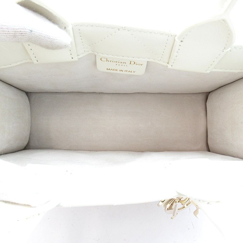 Dior Book Tote Mini Macro Cannage Calfskin Handbag Lattewhite — view 6