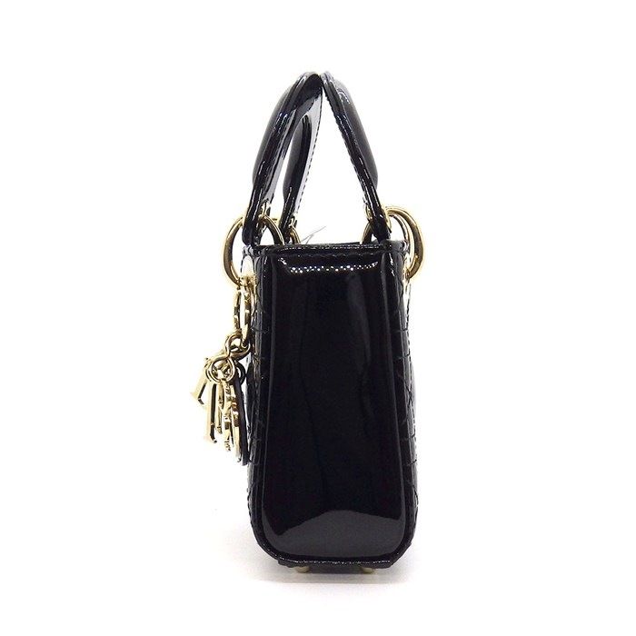 Dior Shoulder Bag Lady Dior Micro Black Cannage Patent Calfskin Gold — view 3