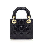 Dior Shoulder Bag Lady Dior Micro Black Cannage Patent Calfskin Gold — view 2