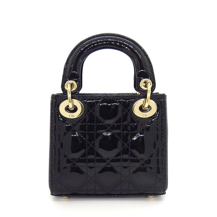 Dior Shoulder Bag Lady Dior Micro Black Cannage Patent Calfskin Gold — view 2