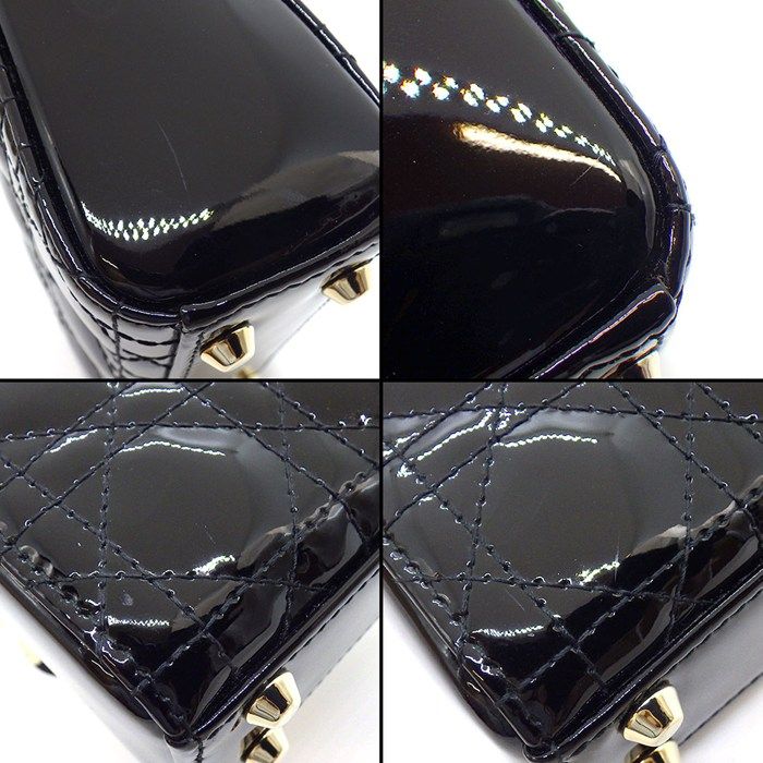 Dior Shoulder Bag Lady Dior Micro Black Cannage Patent Calfskin Gold — view 9