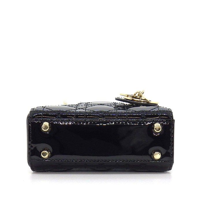 Dior Shoulder Bag Lady Dior Micro Black Cannage Patent Calfskin Gold — view 4