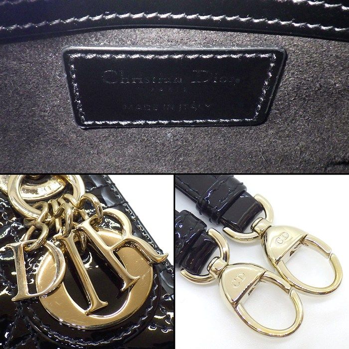 Dior Shoulder Bag Lady Dior Micro Black Cannage Patent Calfskin Gold — view 6