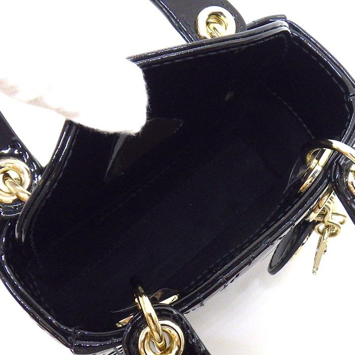 Dior Shoulder Bag Lady Dior Micro Black Cannage Patent Calfskin Gold — view 5
