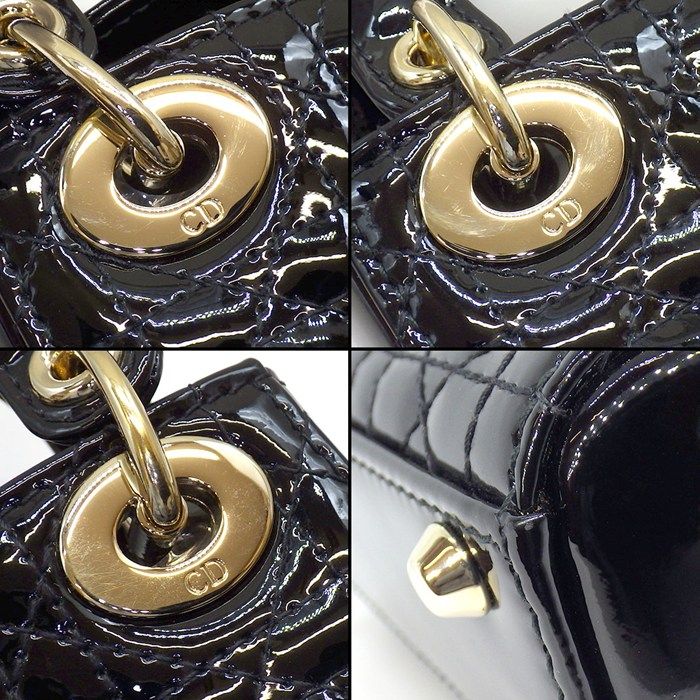 Dior Shoulder Bag Lady Dior Micro Black Cannage Patent Calfskin Gold — view 7