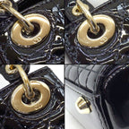 Dior Shoulder Bag Lady Dior Micro Black Cannage Patent Calfskin Gold — view 7