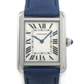 Cartier Watch Tank Solo SM Rectangular Silver Dial SS Blue Leather Quartz Analog